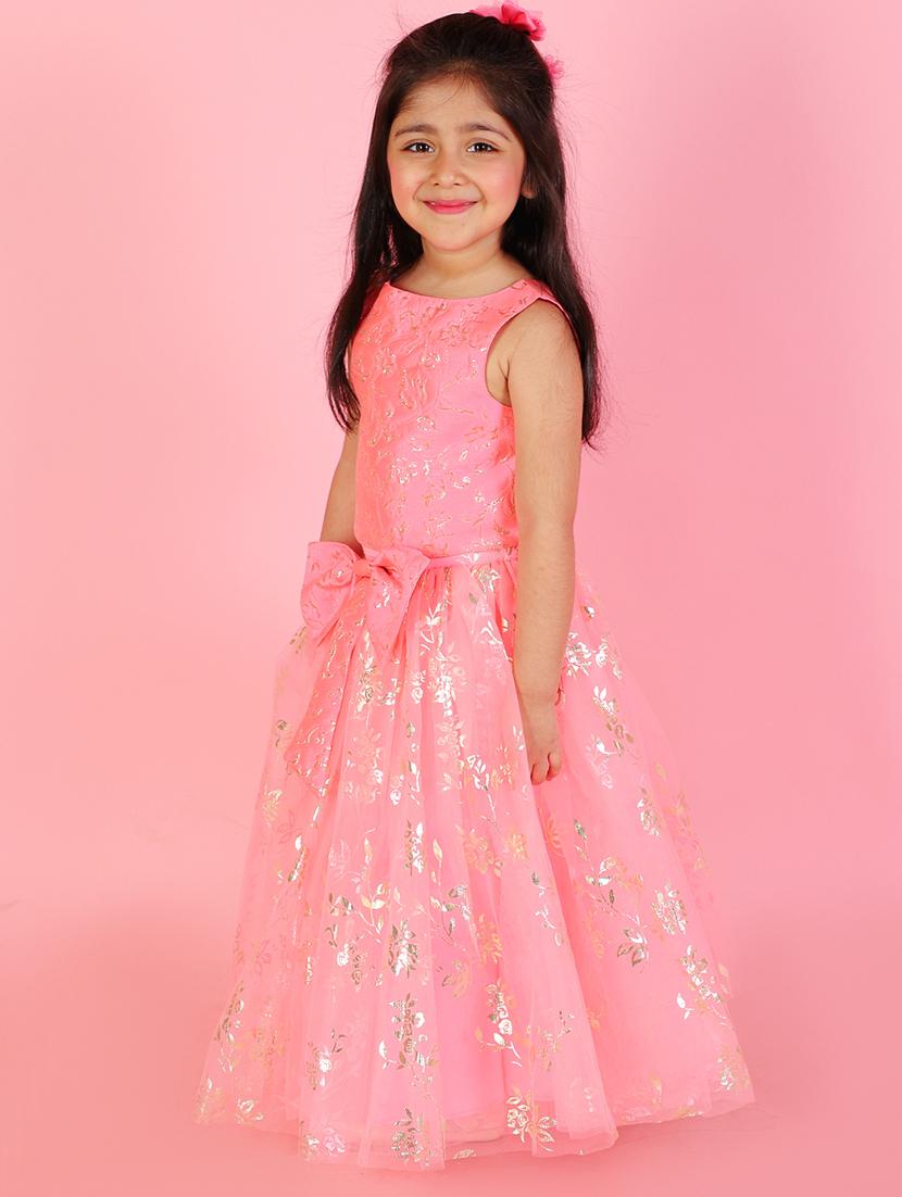 kids pink brocade work polyester lehenga choli - 20307530 - Standard Image - 1