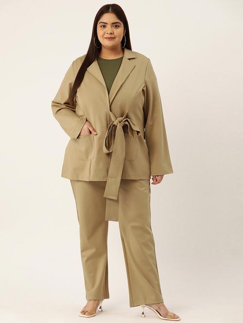 beige solid blazer and trousers co-ord set - 20307556 - Very Small Image - 1