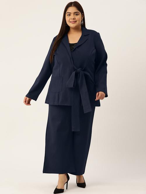 navy blue solid blazer and trousers co-ord set - 20307558 - Very Small Image - 1