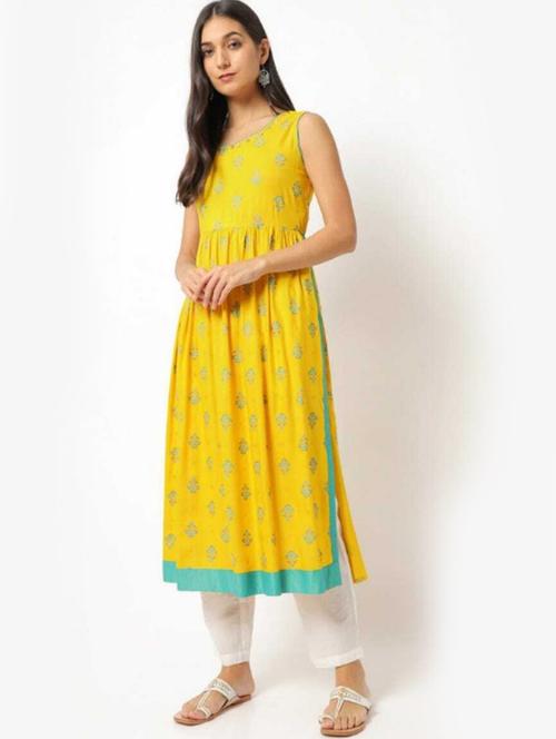yellow colored a-line kurta - 20307640 - Very Small Image - 1