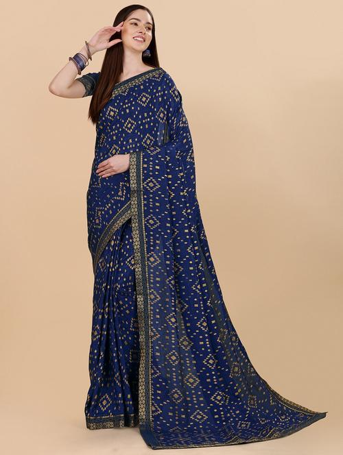 women's self design navy blue colored saree - 20308384 - Very Small Image - 1