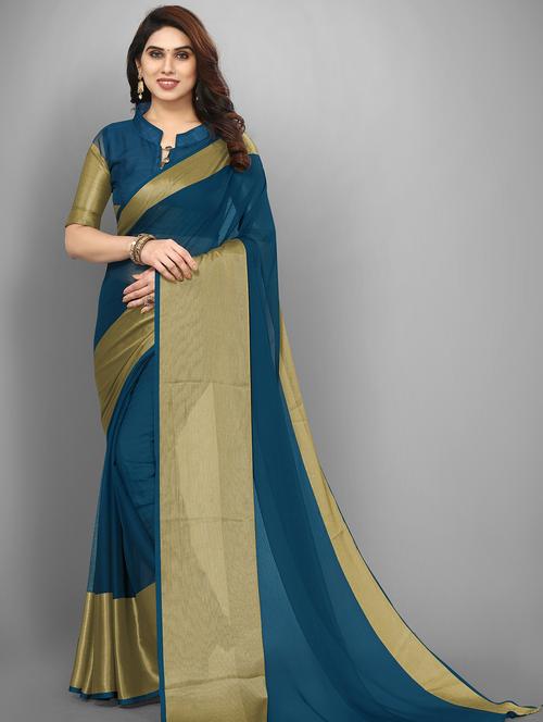 women's bordered royal blue colored saree - 20308405 - Very Small Image - 1