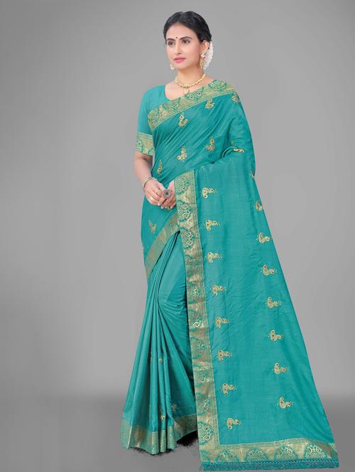 women's bordered royal blue colored saree - 20308423 - Very Small Image - 1