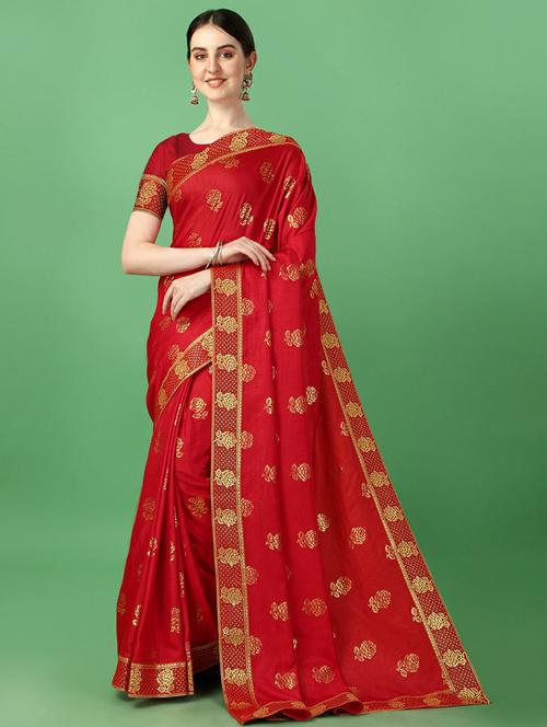 women's foil print red colored saree - 20308438 - Very Small Image - 1