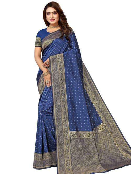 women's self design indigo colored saree - 20308446 - Very Small Image - 1