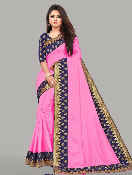 women's bordered pink colored saree with blouse - 20308492 - Very Small Image - 1