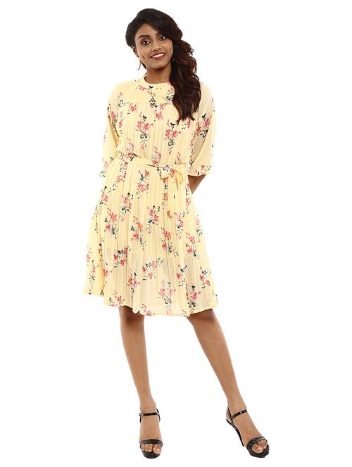 yellow cotton fit & flare dress - 20309450 - Very Small Image - 1