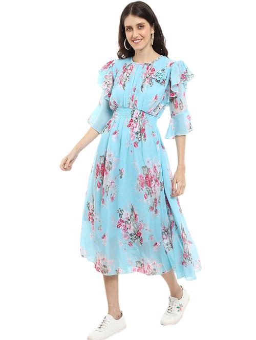blue cotton fit & flare dress - 20309482 - Very Small Image - 1