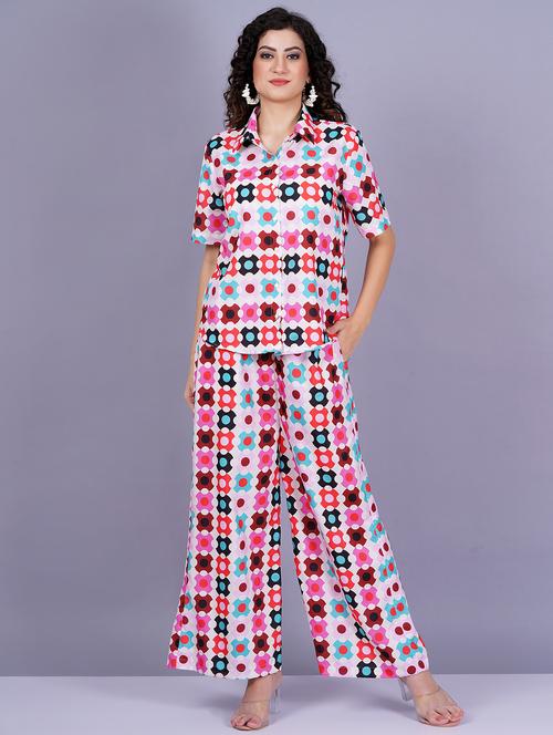 women multi color geometric shirt collar co-ords - 20310486 - Very Small Image - 1