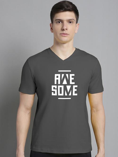 men grey cotton chest print t-shirt - 20312163 - Very Small Image - 1