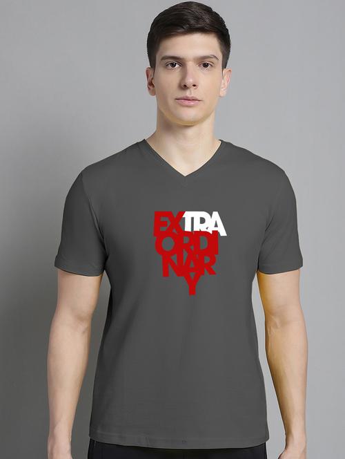 men grey cotton chest print t-shirt - 20312184 - Very Small Image - 1