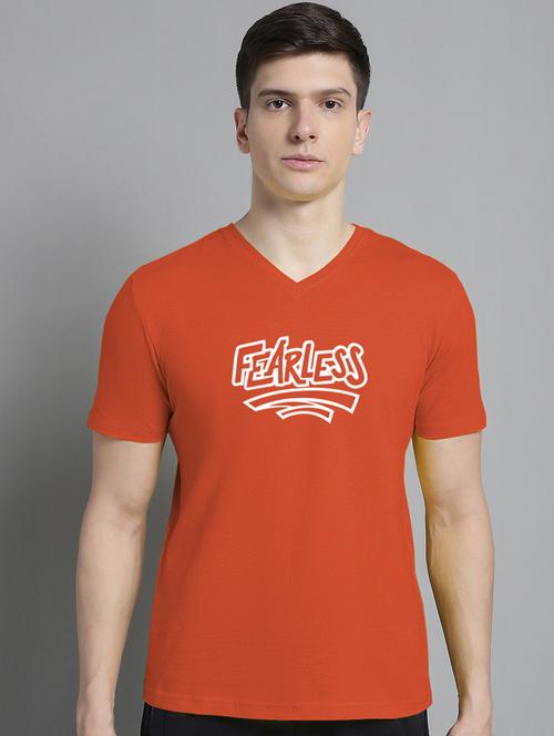 men orange cotton chest print t-shirt - 20312187 - Very Small Image - 1