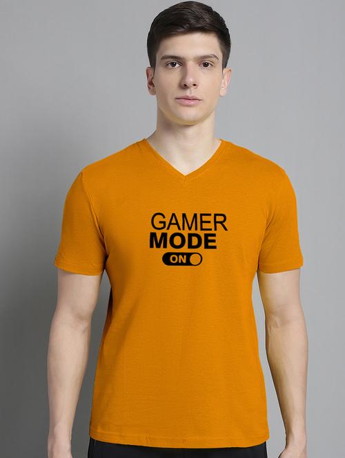 men typography print mustard cotton t-shirt - 20312196 - Very Small Image - 1