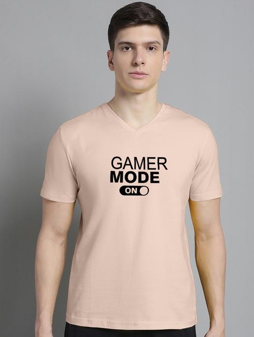 men beige cotton chest print t-shirt - 20312197 - Very Small Image - 1