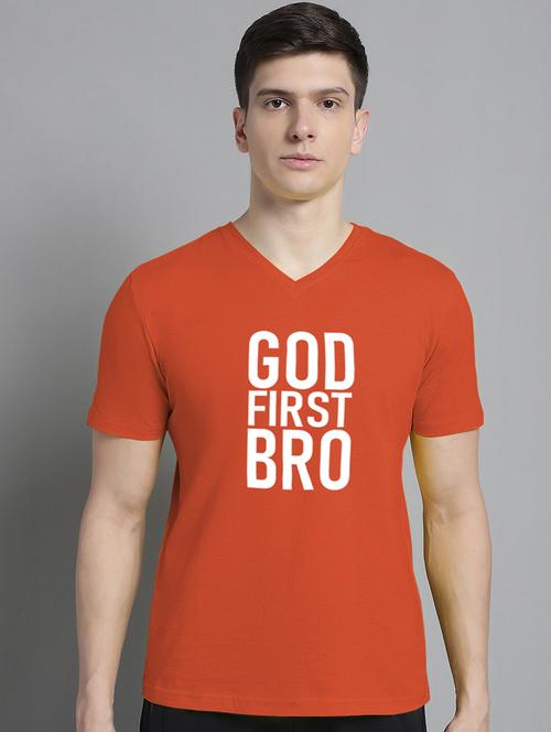 men v-neck graphic chest print t-shirt - 20312201 - Very Small Image - 1