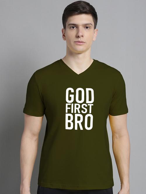 men v-neck chest printed t-shirt - 20312204 - Very Small Image - 1