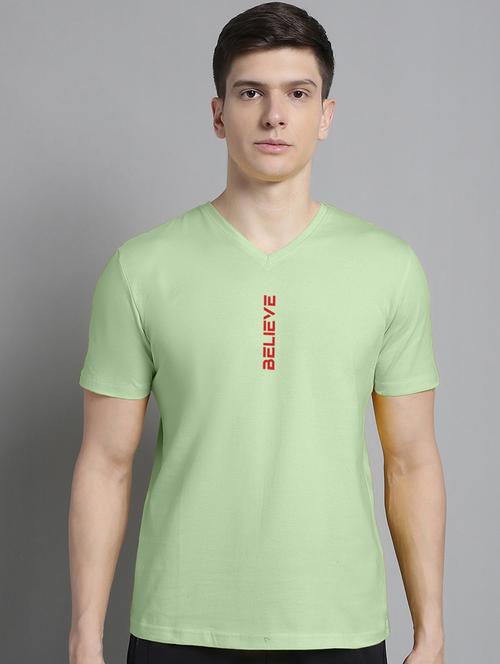 men green cotton chest print t-shirt - 20312211 - Very Small Image - 1