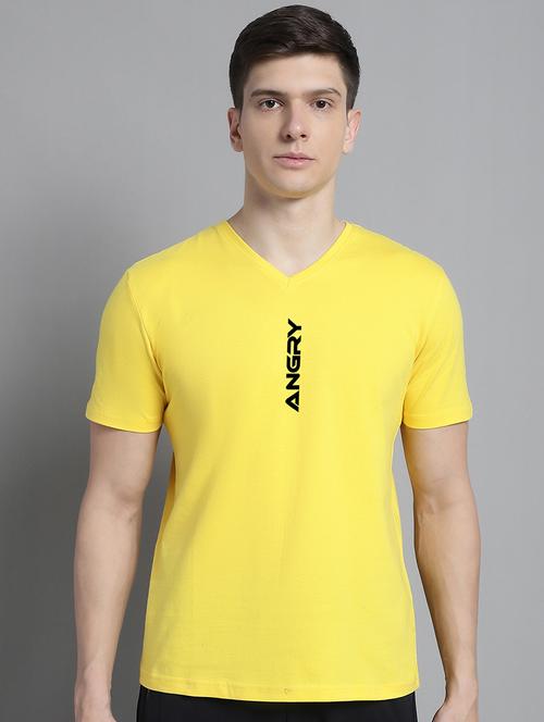 men yellow cotton chest print t-shirt - 20312213 - Very Small Image - 1