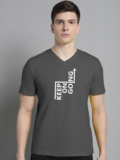 men grey cotton chest print t-shirt - 20312233 - Very Small Image - 1