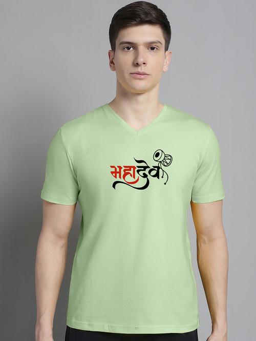 men light green cotton chest print t-shirt - 20312269 - Very Small Image - 1