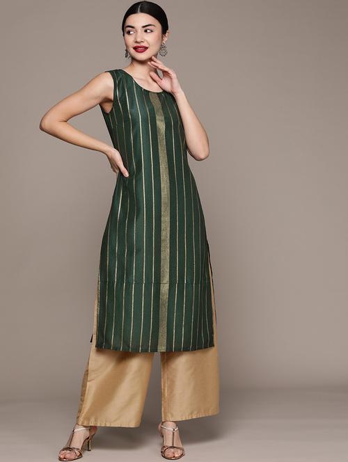 women green round neck straight kurta - 20312387 - Very Small Image - 1