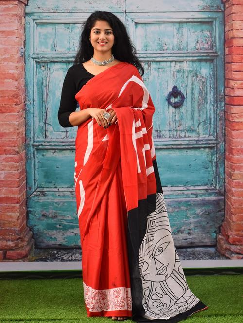 red colored printed  saree with blouse - 20312495 - Very Small Image - 1