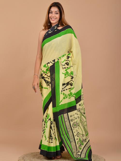 cream colored printed  saree - 20312539 - Very Small Image - 1