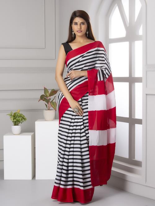 white colored printed  saree with blouse - 20312624 - Very Small Image - 1