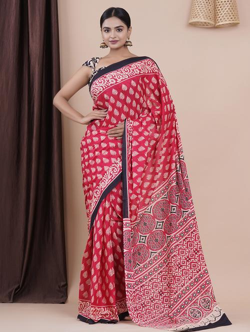 red colored printed  saree with blouse - 20312899 - Very Small Image - 1