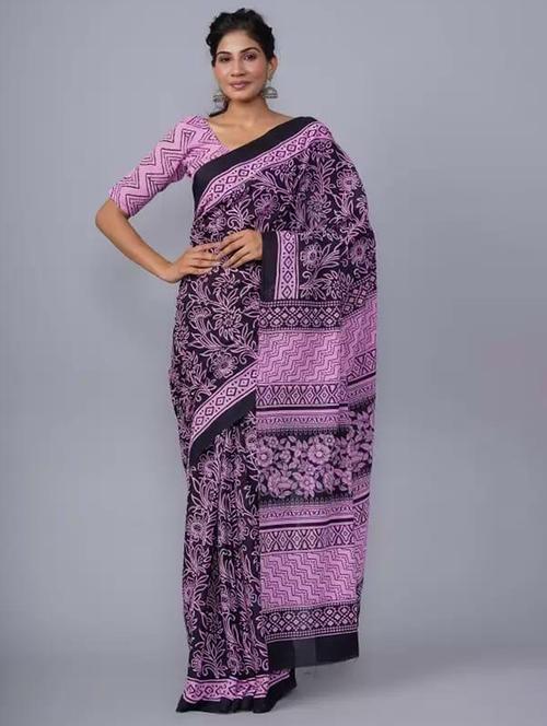 purple floral printed saree with blouse - 20313519 - Very Small Image - 1