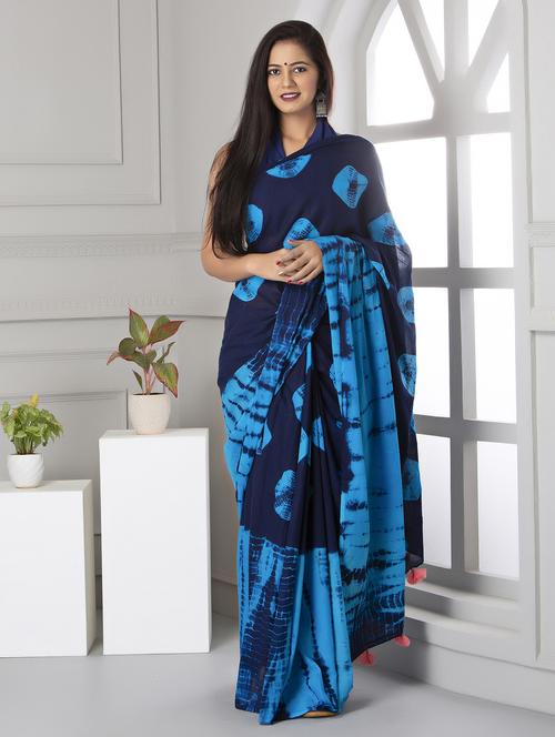 dark blue tie & dye printed saree with blouse - 20313698 - Very Small Image - 1