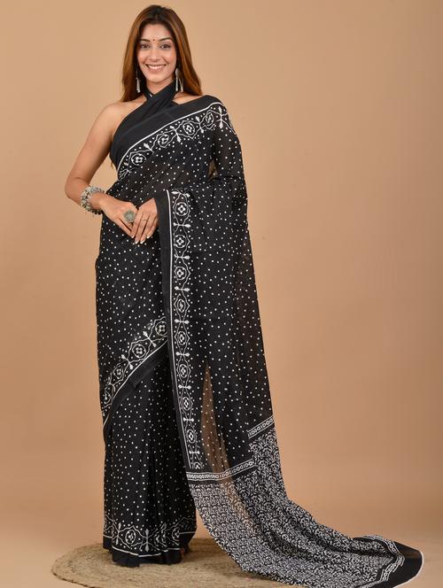 black polka dot printed saree - 20313701 - Very Small Image - 1