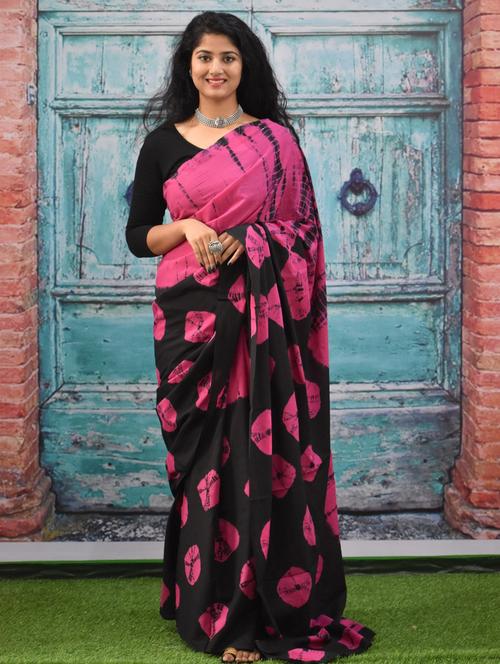 black tie & dye printed saree with blouse - 20314123 - Very Small Image - 1