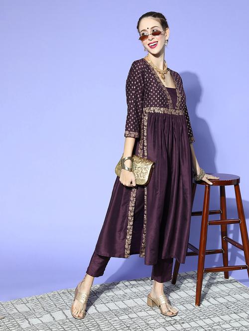 purple chiffon kurta pant  set - 20314469 - Very Small Image - 1