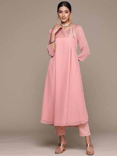 women pink round neck kurta pant set  - 20314471 - Very Small Image - 1