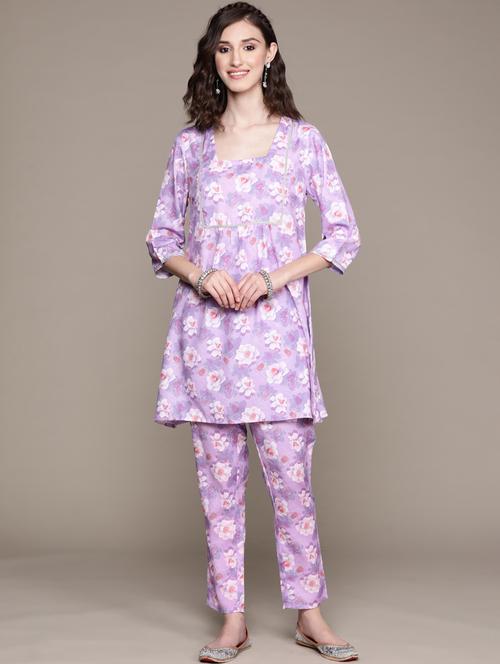 women lavender square neck kurta pant set - 20314511 - Very Small Image - 1