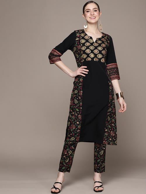 women black notch neck kurta pant set - 20314555 - Very Small Image - 1
