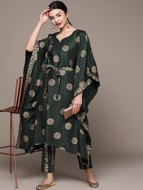 bottle green colored kaftan set - 20314599 - Very Small Image - 1
