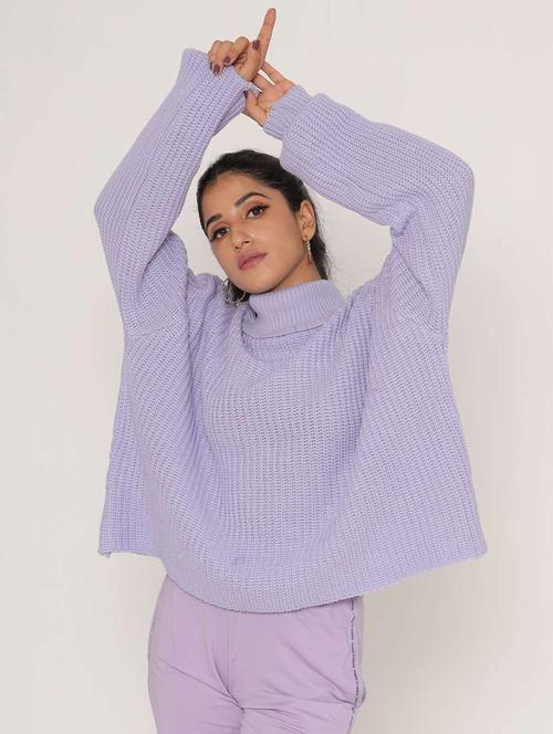 women lavender turtle neck baggy pullover - 20315560 - Very Small Image - 1