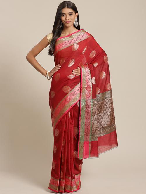 women's self design red colored saree with blouse - 20315652 - Very Small Image - 1