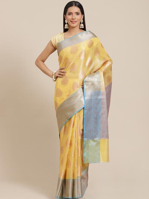 women's self design yellow colored saree with blouse - 20315702 - Very Small Image - 1