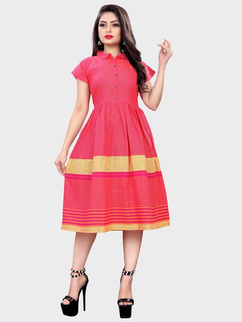 red self design fit & flare ethnic dress - 20315776 - Very Small Image - 1