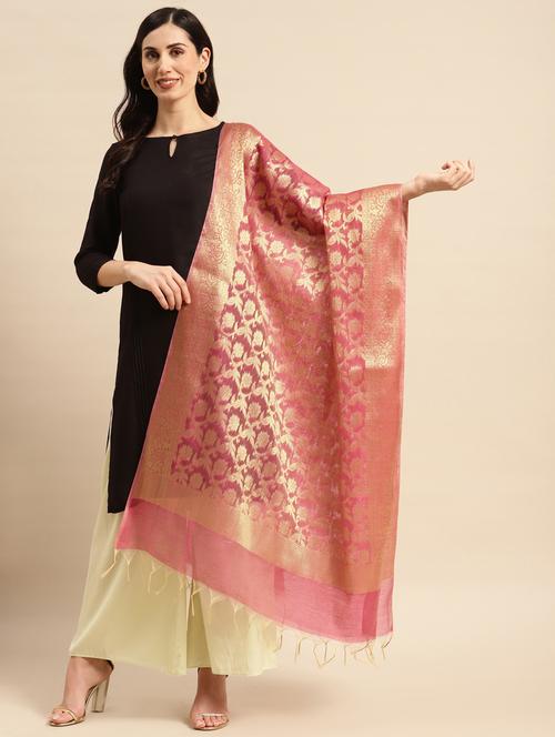 pink cotton blend dupatta - 20315830 - Very Small Image - 1