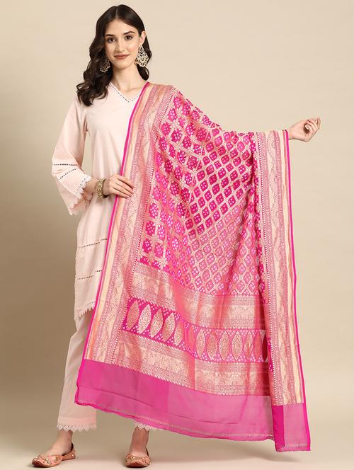 pink khadi dupatta - 20315856 - Very Small Image - 1