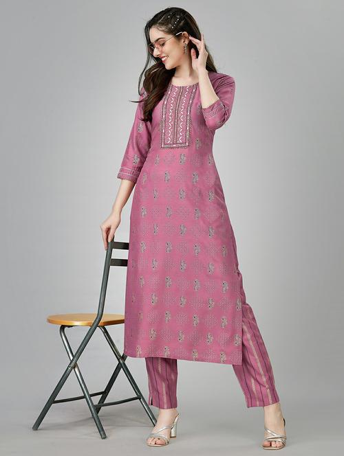 mauve colored kurta pant set - 20317904 - Very Small Image - 1