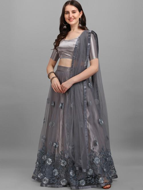 charcoal colored flared lehenga - 20318544 - Very Small Image - 1