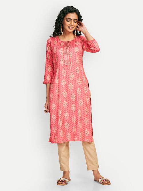 pink colored straight kurta - 20318970 - Very Small Image - 1