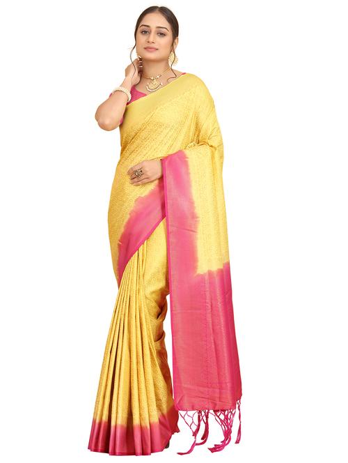 yellow colored kanjivaram  saree with blouse - 20319158 - Very Small Image - 1
