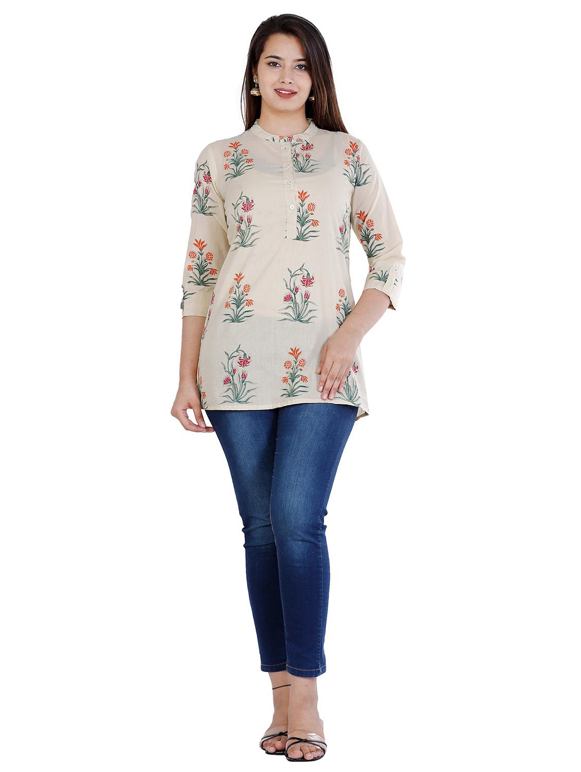 beige floral printed regular top - 20319352 - Zoom Image - 3