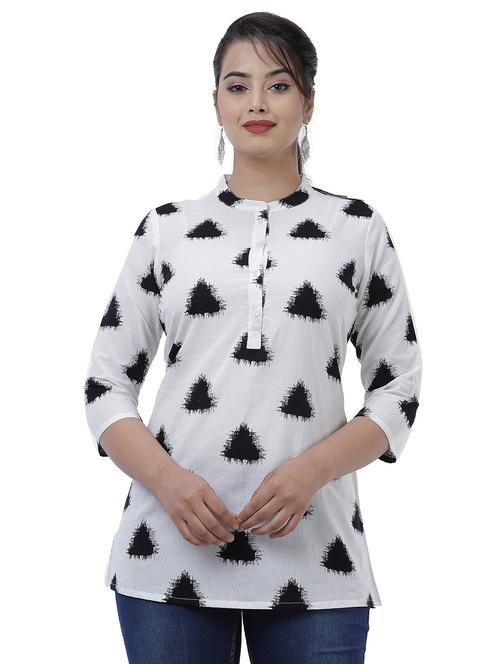 white geometric printed regular top - 20319355 - Very Small Image - 1